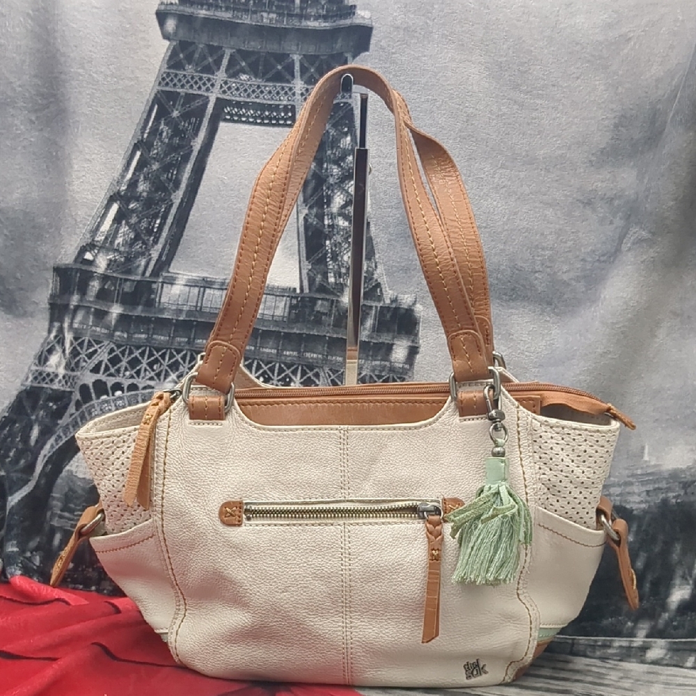 The Sak Cream and Tan Hobo Bag with Mint Tassel